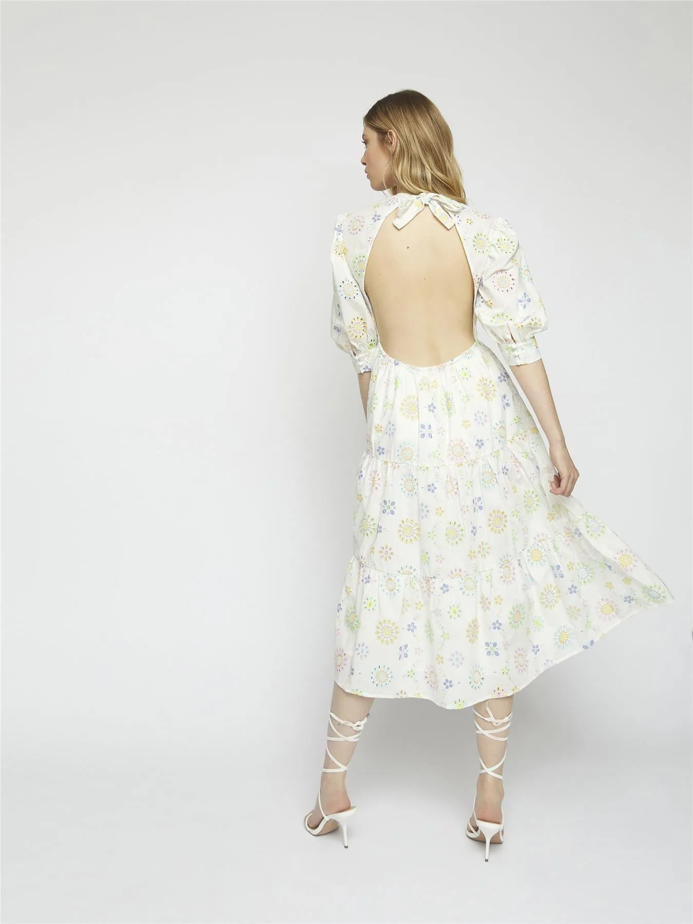 White Pastel Broderie Midi Dress