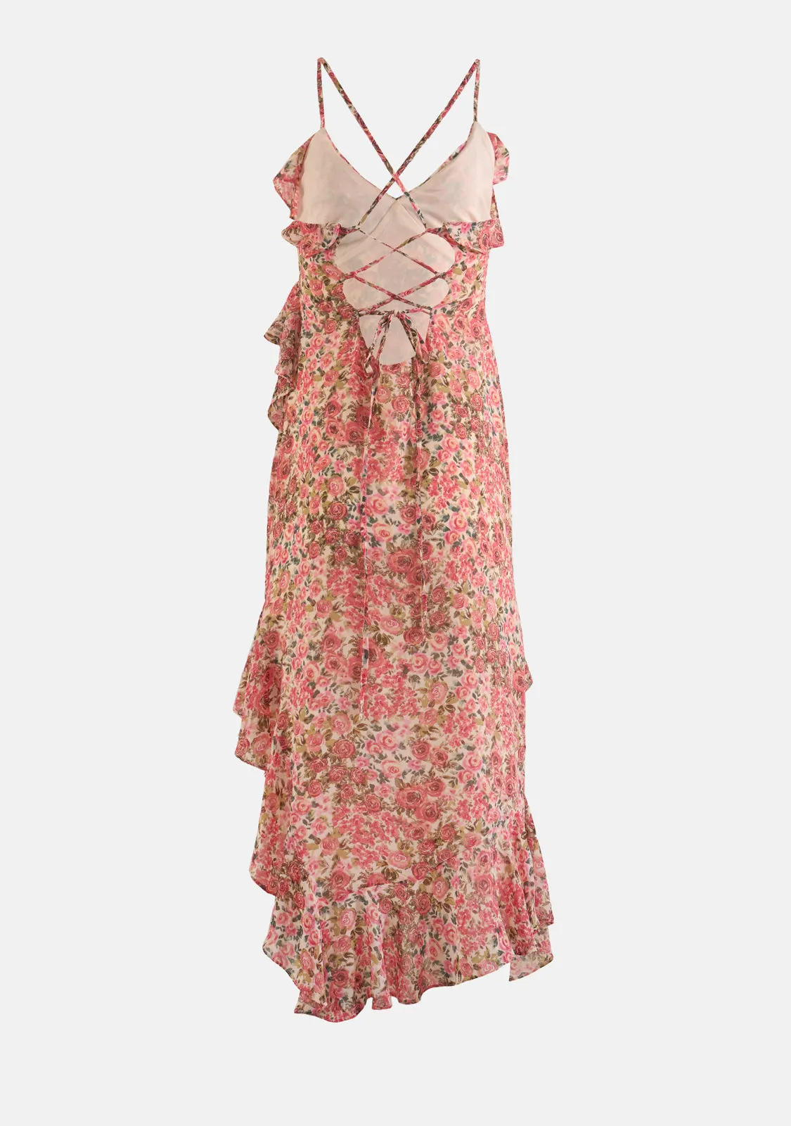 Wild Roses Diagonal Ruffled Midi Dress