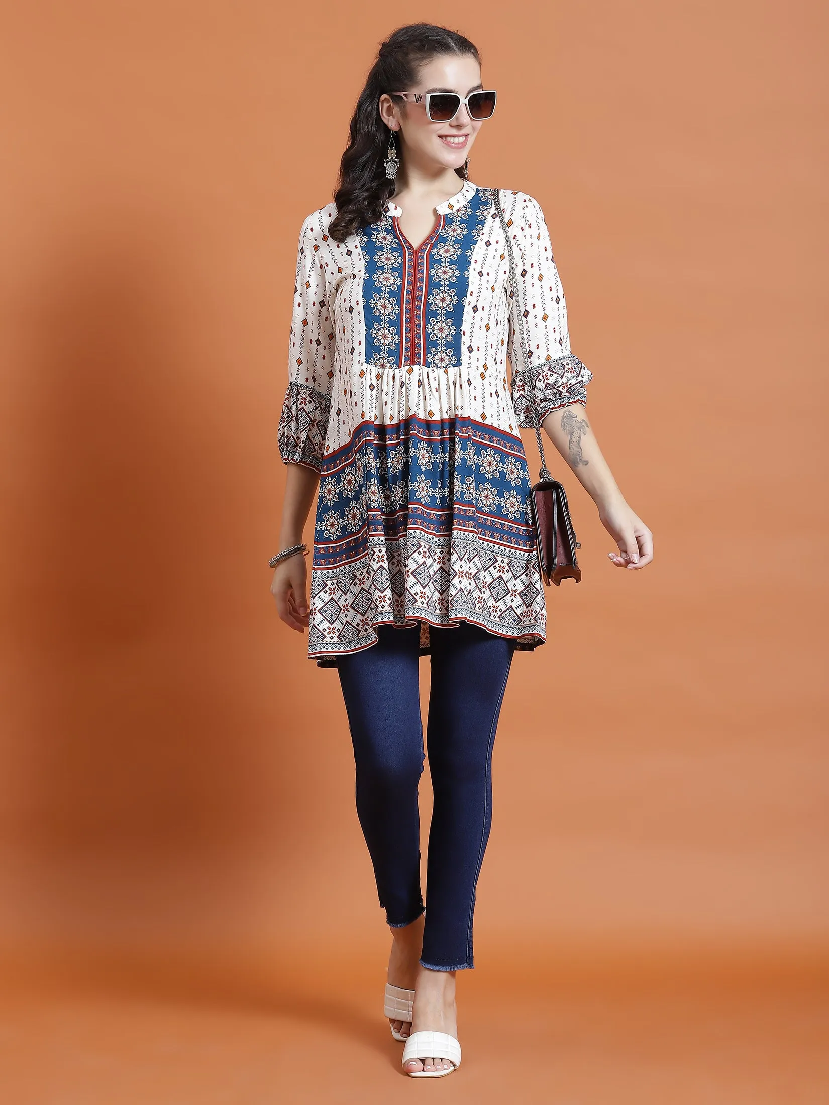 Women Blue Geometric Print Tunic