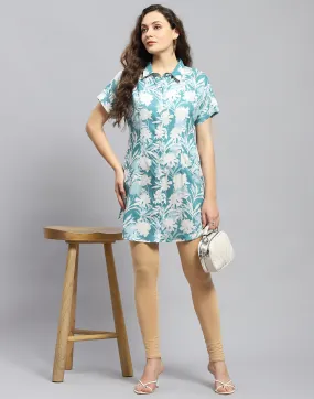 Women Blue Printed Collar Half Sleeve Tunic