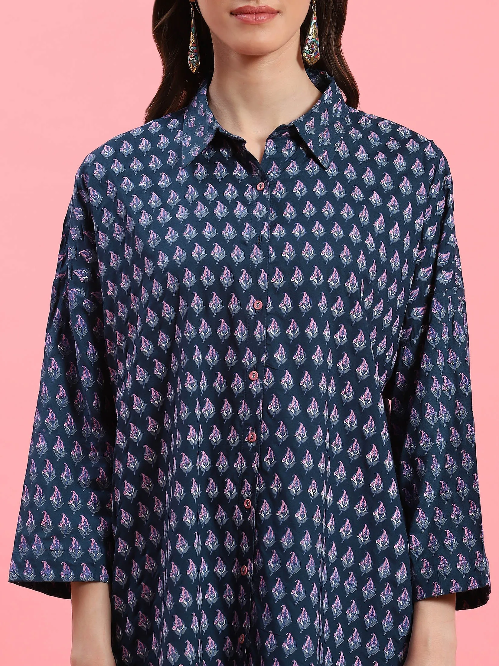 Women Navy Blue Floral Printed Tunic