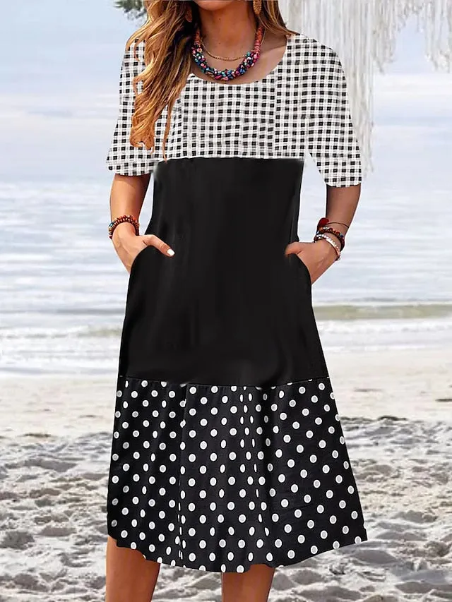 Women's Casual Dress Summer Dress Print Dress Graphic Polka Dot Print Crew Neck Midi Dress Fashion Modern Daily Holiday Short Sleeve Regular Fit Black Yellow Cream Summer Spring S M L XL XXL