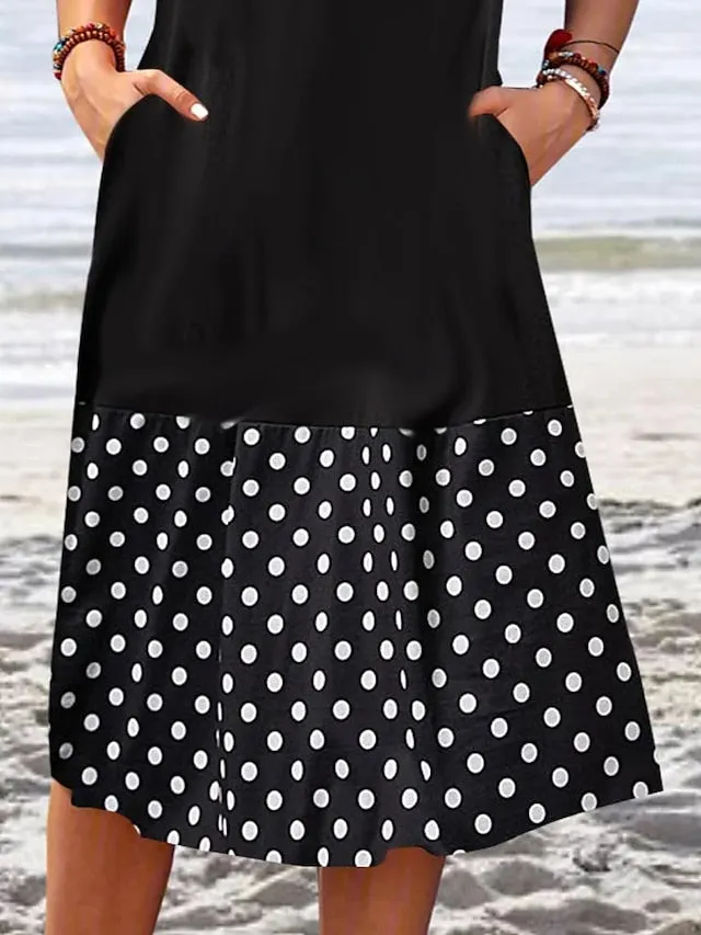 Women's Casual Dress Summer Dress Print Dress Graphic Polka Dot Print Crew Neck Midi Dress Fashion Modern Daily Holiday Short Sleeve Regular Fit Black Yellow Cream Summer Spring S M L XL XXL