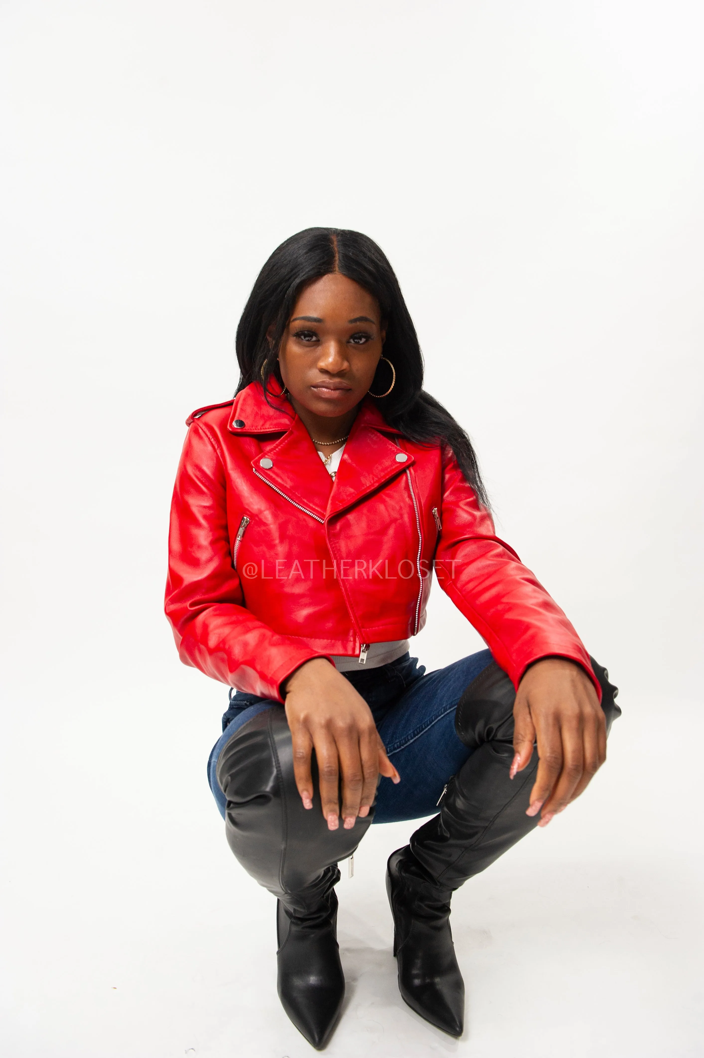 Women's Classic Crop Biker Red [SLIM FIT]