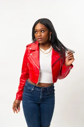 Women's Classic Crop Biker Red [SLIM FIT]