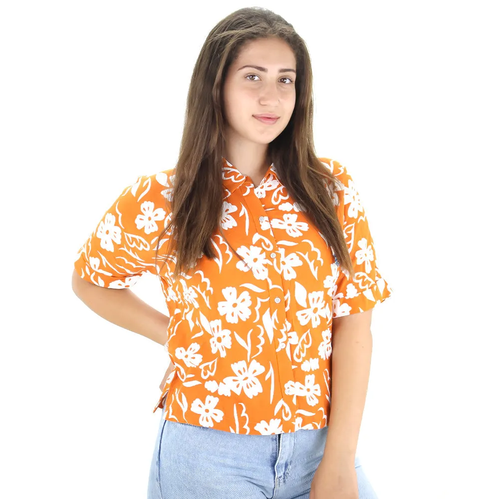 Women's Floral Dress Shirt,Orange