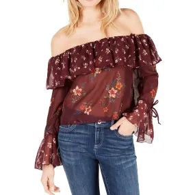 Women's Floral-Print Casual Top,Burgundy