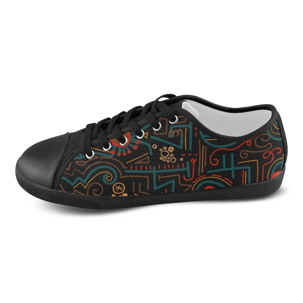 Women's Maze Doodle Print Canvas Low Top Shoes