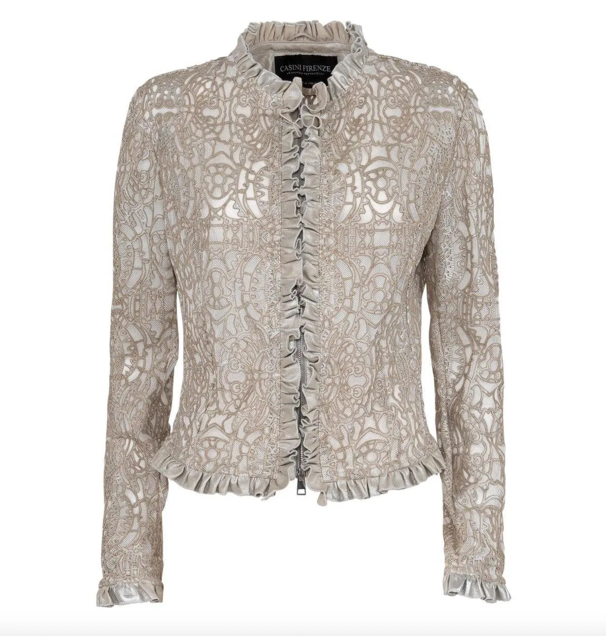 Womens Platinum Laser Cut Lingerie Leather Jacket