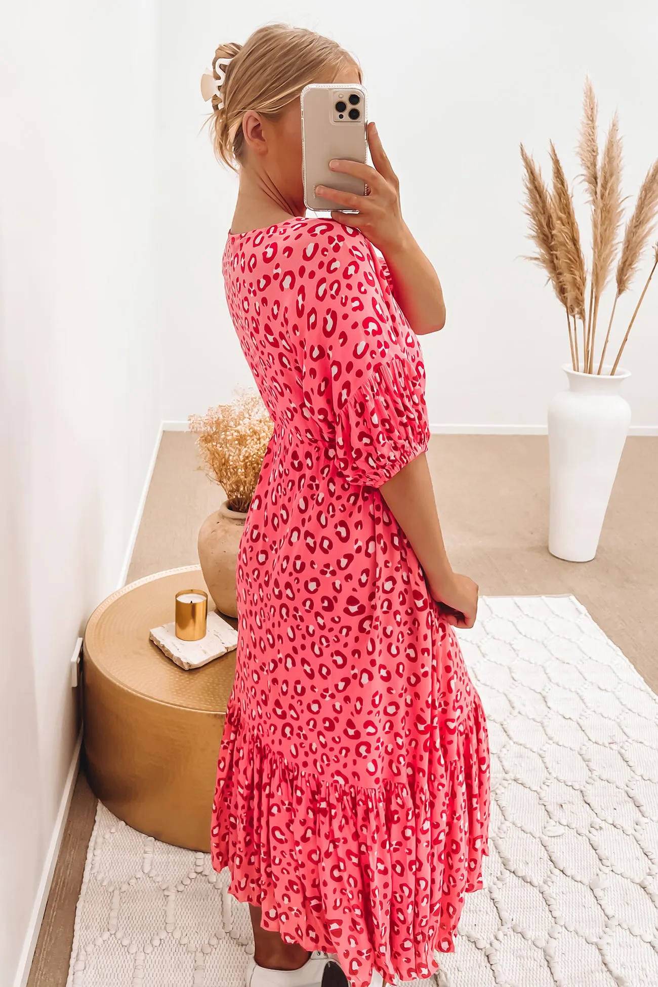 Yana Midi Dress Pink Leopard