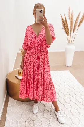 Yana Midi Dress Pink Leopard