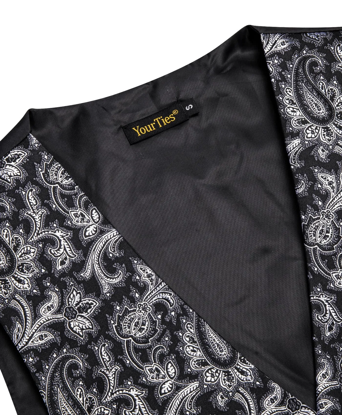 YourTies Black Waistcoat Silver Paisley V-Neck Mens Vest Necktie Set