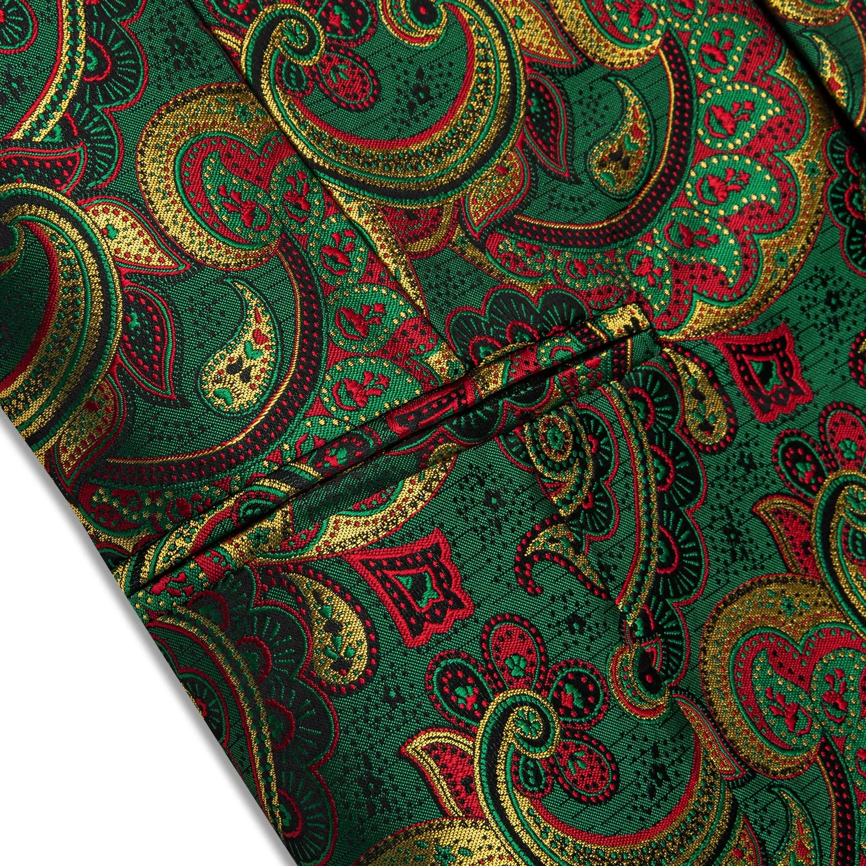 YourTies Dark Green Vest Yellow Red Paisley Mens Waistcoat Necktie Set