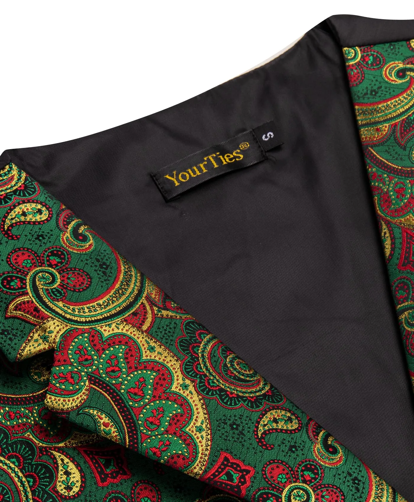 YourTies Dark Green Vest Yellow Red Paisley Mens Waistcoat Necktie Set