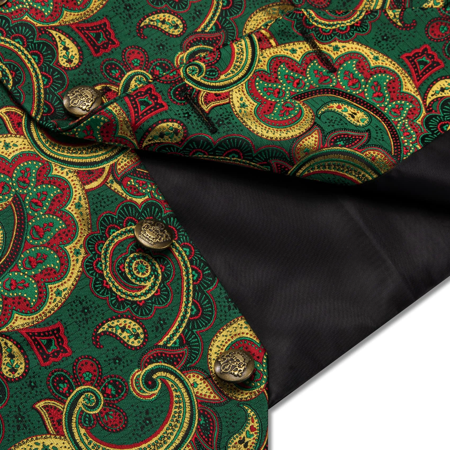 YourTies Dark Green Vest Yellow Red Paisley Mens Waistcoat Necktie Set