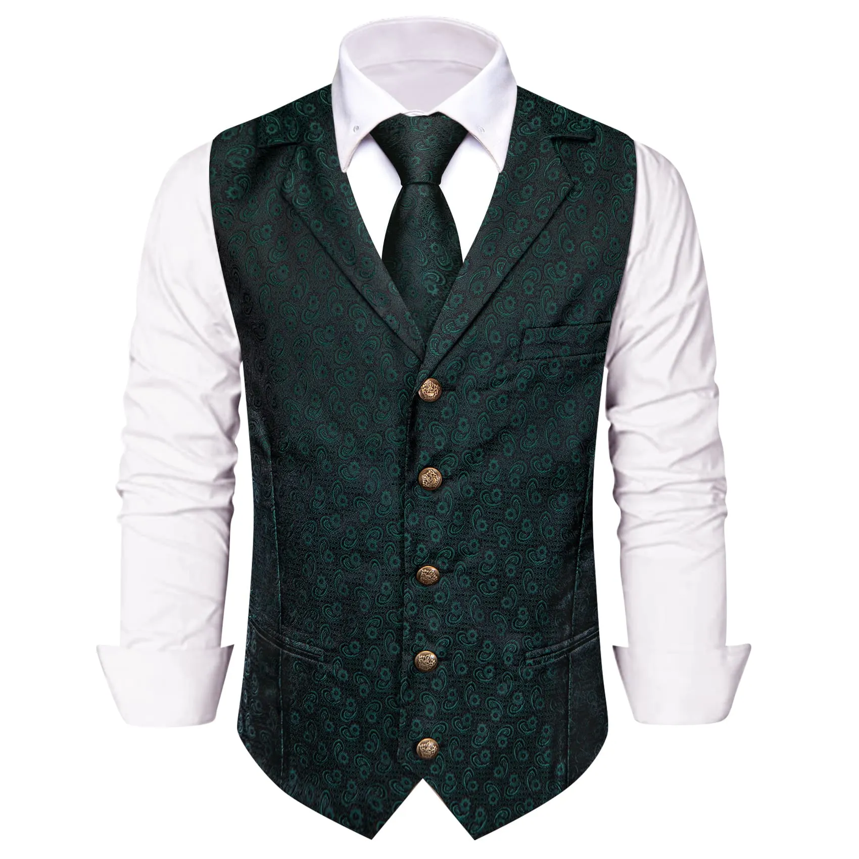 YourTies Jungle Green Wedding Waistcoat Mens Paisley Vest Necktie Set