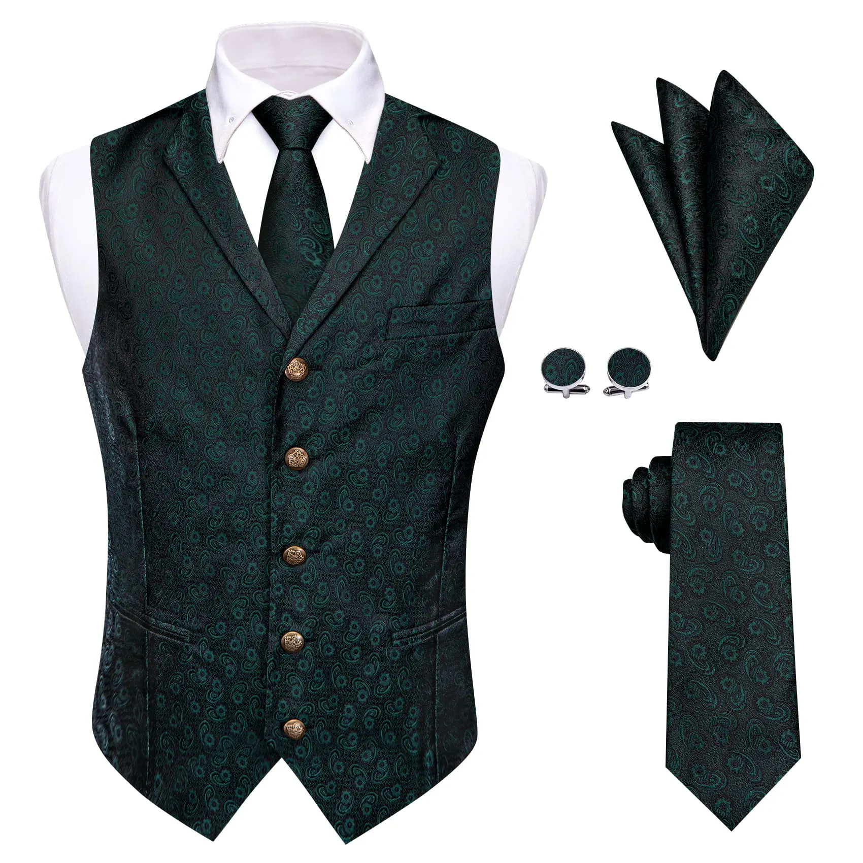 YourTies Jungle Green Wedding Waistcoat Mens Paisley Vest Necktie Set